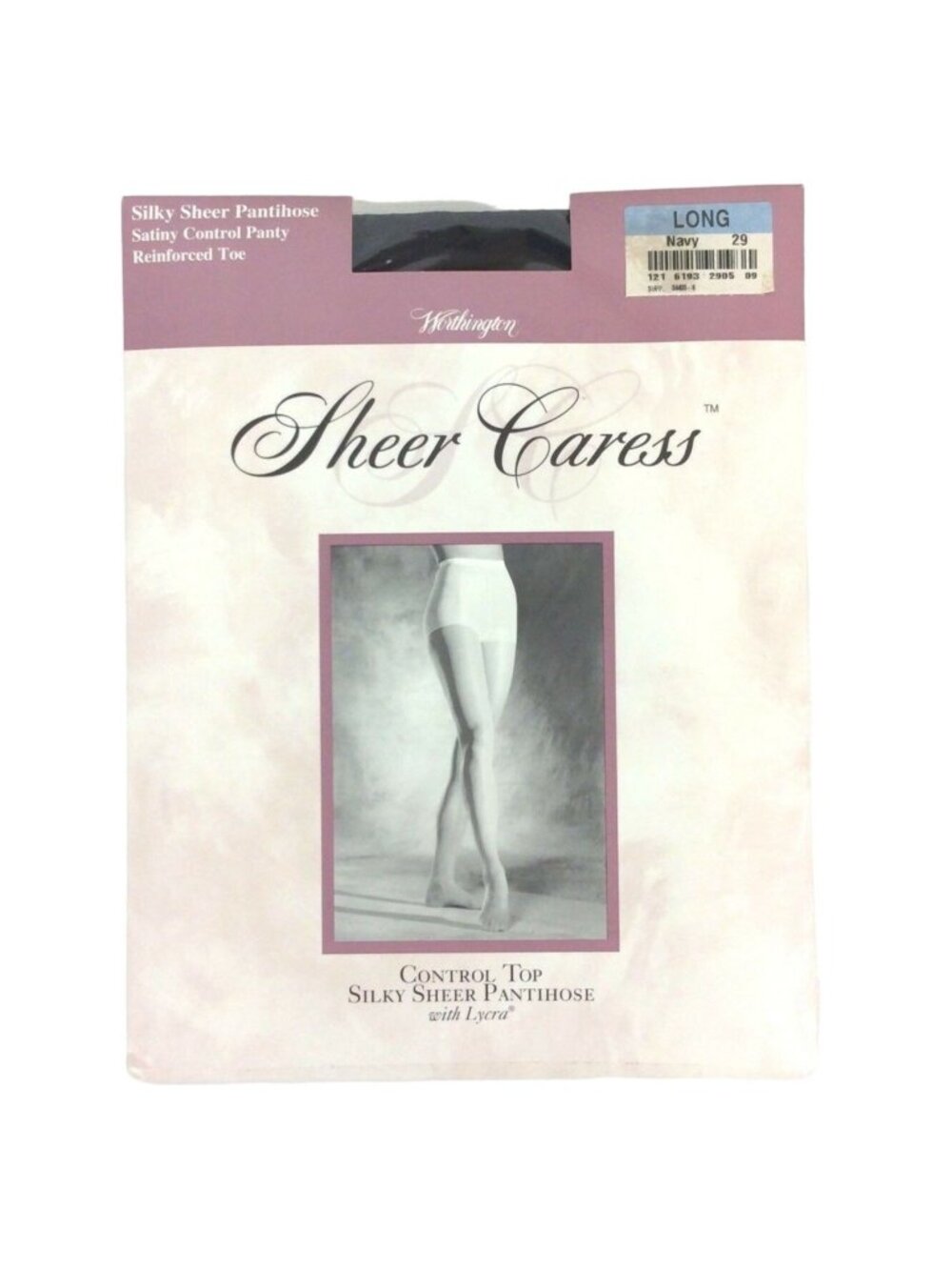 Worthington Sheer Caress Navy Control Top Pantyhose Size Long Reinforced Toe